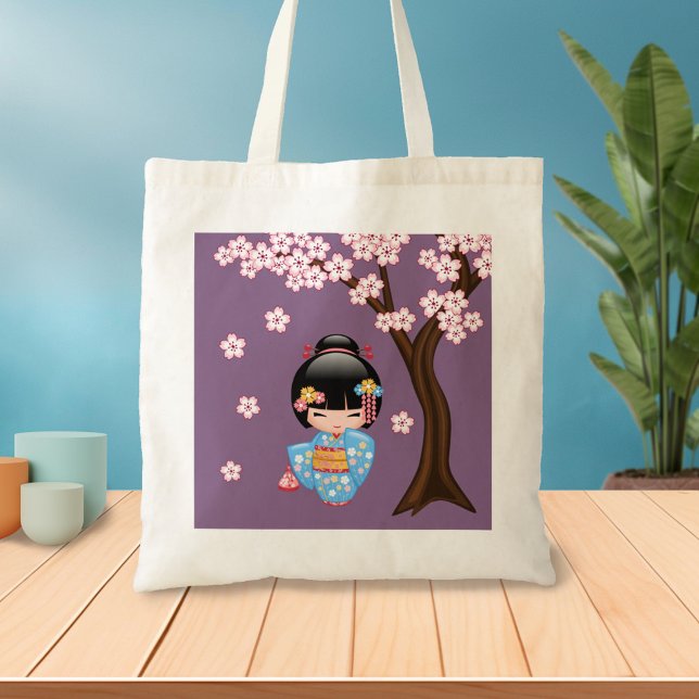 Maiko Kokeshi Doll - Blue Kimono Geisha Girl Tote Bag (Creator Uploaded)