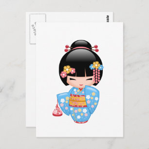 Maiko Kokeshi Doll - Cute Geisha Girl Postcard