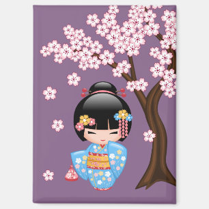 Maiko Kokeshi Doll Cute Geisha Girl Purple Magnet