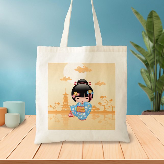 Maiko Kokeshi Doll Cute Geisha Girl Yellow Tote Bag (Creator Uploaded)