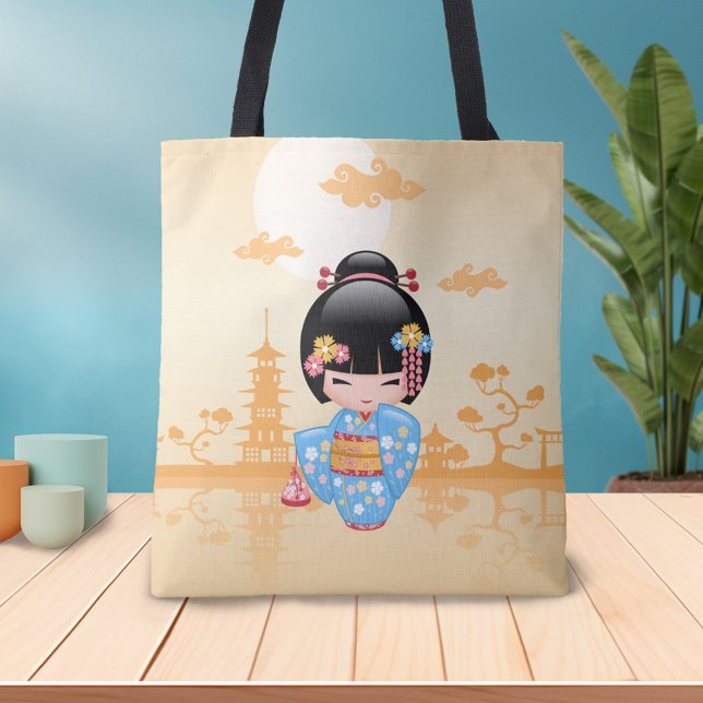 Maiko Kokeshi Doll Cute Geisha Girl Yellow Tote Bag (Creator Uploaded)