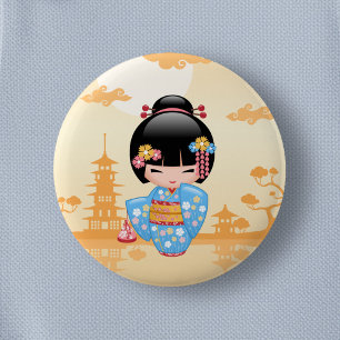Maiko Kokeshi Doll - Cute Japanese Geisha Girl 6 Cm Round Badge