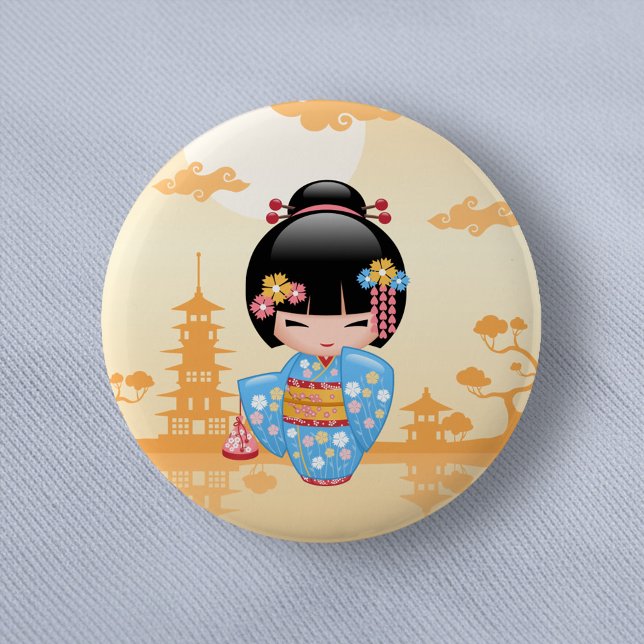 Maiko Kokeshi Doll - Cute Japanese Geisha Girl 6 Cm Round Badge (Creator Uploaded)
