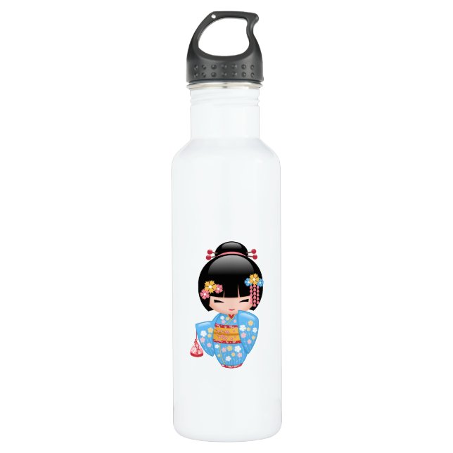 Maiko Kokeshi Doll - Cute Japanese Geisha Girl 710 Ml Water Bottle (Front)