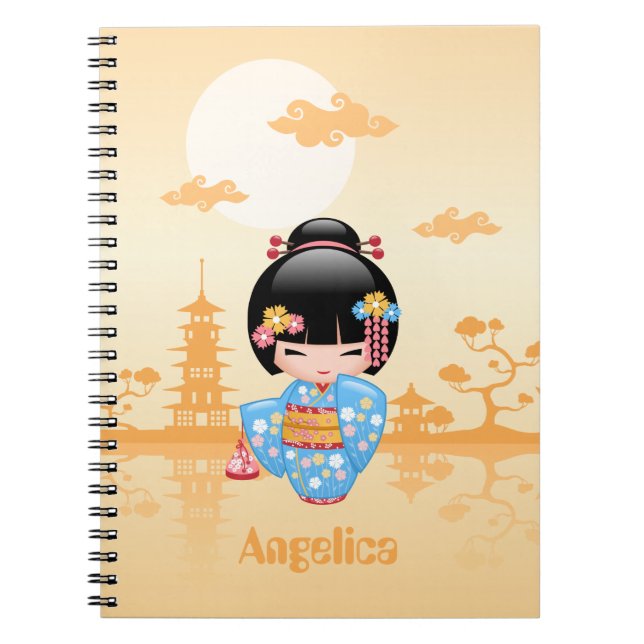 Maiko Kokeshi Doll - Cute Japanese Geisha Girl Spiral Notebook (Front)