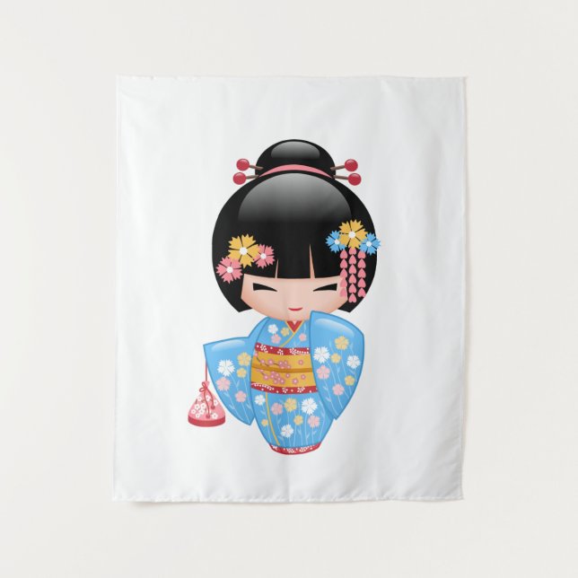 Maiko Kokeshi Doll - Cute Japanese Geisha Girl Tapestry (Front)