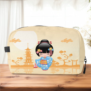 Maiko Kokeshi Doll Cute Japanese Geisha Yellow Dopp Kit