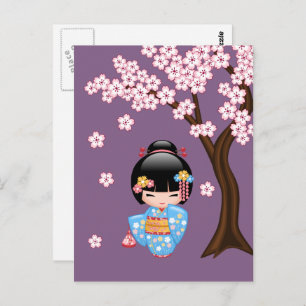 Maiko Kokeshi Doll - Geisha You are Welcome Postcard