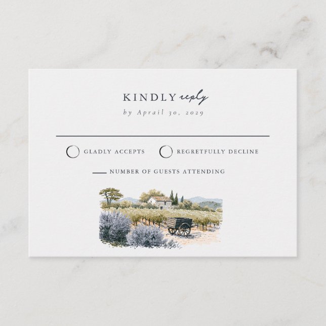 Mail Back Provence Vineyard Wedding RSVP Card (Front)