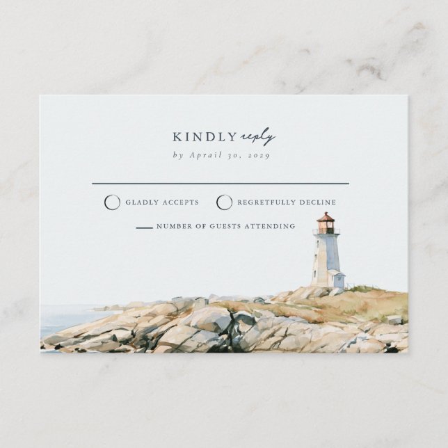 Mail Back Slate Blue Navy Coast Wedding RSVP Card  (Front)
