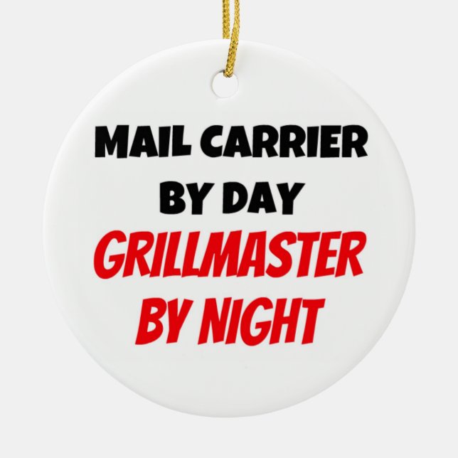 Mail Carrier by Day Grillmaster by Night Ceramic Tree Decoration (Front)