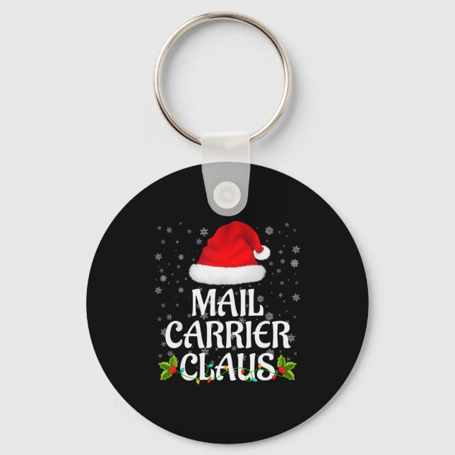 Mail Carrier Claus Christmas Lights Pajama Family  Key Ring (Front)