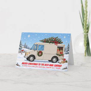 Mail Carrier with Winter Mail Truck Christmas Card