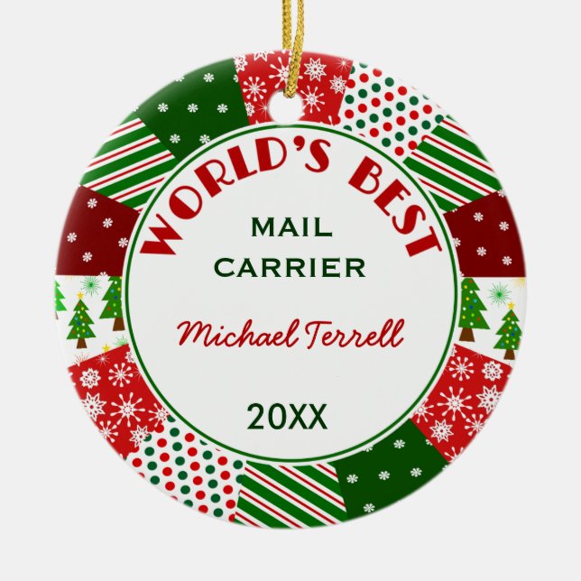 Mail or Delivery Person Christmas gift Ceramic Tree Decoration (Front)