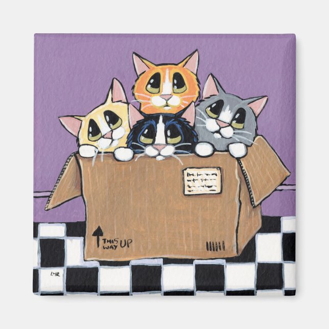 Mail Order Kittens in a Box Painting Magnet (Front)