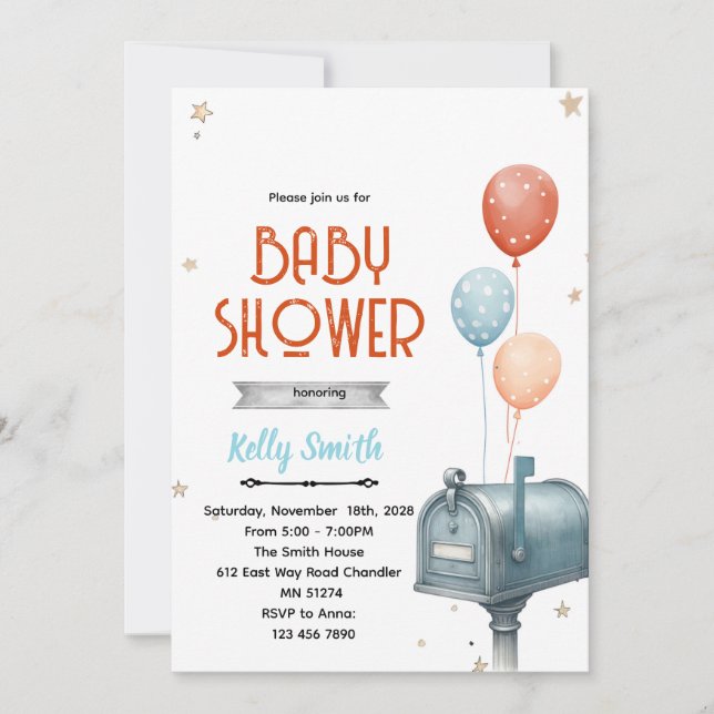 Mailbox boy baby shower invitation (Front)