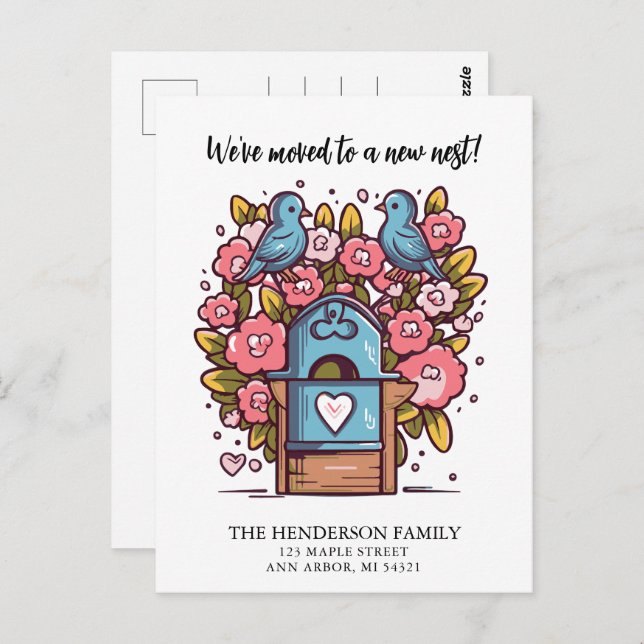 Mailbox Love Birds New Home Moving Announcement Postcard (Front/Back)