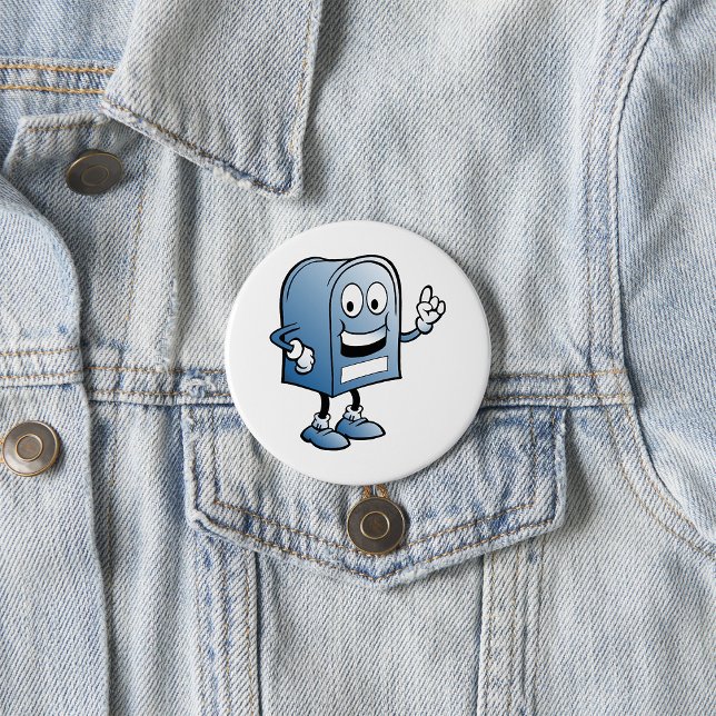Mailbox Mascot Happy Blue Postal Character  7.5 Cm Round Badge (Creator Uploaded)