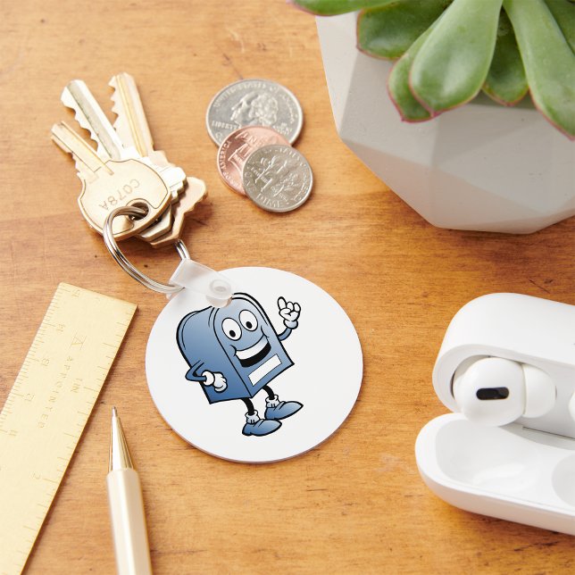 Mailbox Mascot Happy Blue Postal Character  Key Ring (Creator Uploaded)