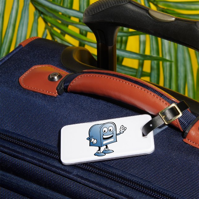 Mailbox Mascot Happy Blue Postal Character  Luggage Tag (Creator Uploaded)