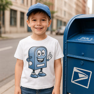Mailbox Mascot Happy Blue Postal Character T-Shirt