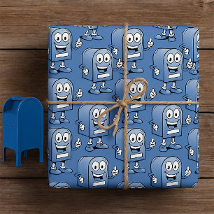 Mailbox Mascot Happy Blue Postal Character  Wrapping Paper