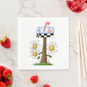 Mailbox with Daisies and Heart Flag Country Garden Napkin