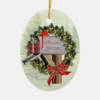 Mailbox, Wreath and Gift Mail Carrier Ornament