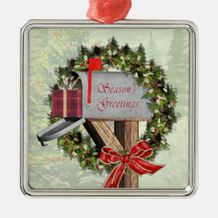 Mailbox Wreath Gift Mail Carrier Silver Ornament