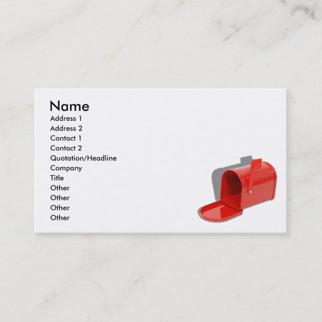 MailboxOpen051409shadows, Name, Address 1, Addr... Business Card (Front)