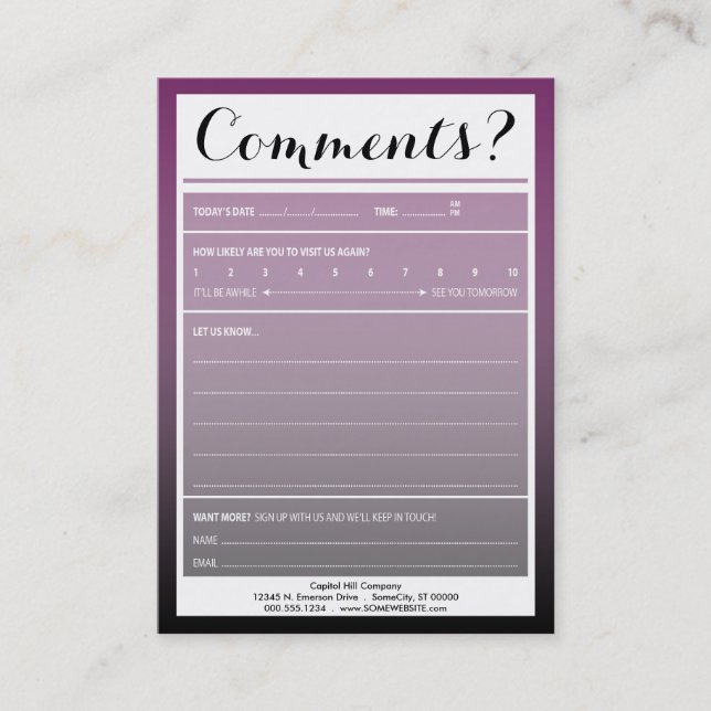 mailing list comment card with logo (Front)