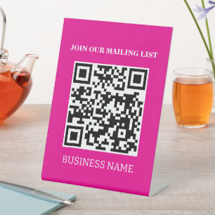 Mailing List QR Code Sign, Pink Retail Store Pedestal Sign