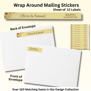 Mailing Stickers, Yellow Gold Flowers Suite Wrap Around Label