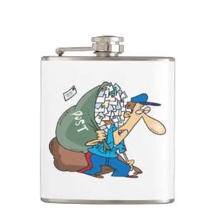 Mailman Carrying A Large Sack Hip Flask
