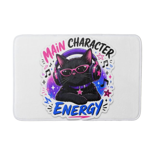 Main Character Energy Black Cat Sticker Bath Mat (Front)