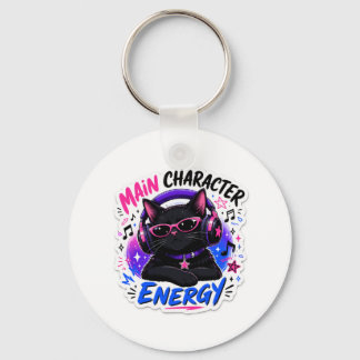 Main Character Energy Black Cat Sticker Key Ring