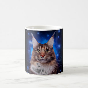 Main Coon Cat Blue Background Stars Coffee Mug