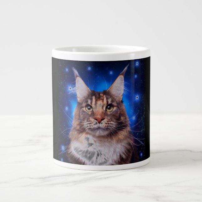 Main Coon Cat Blue Background Stars Large Coffee Mug (Front)