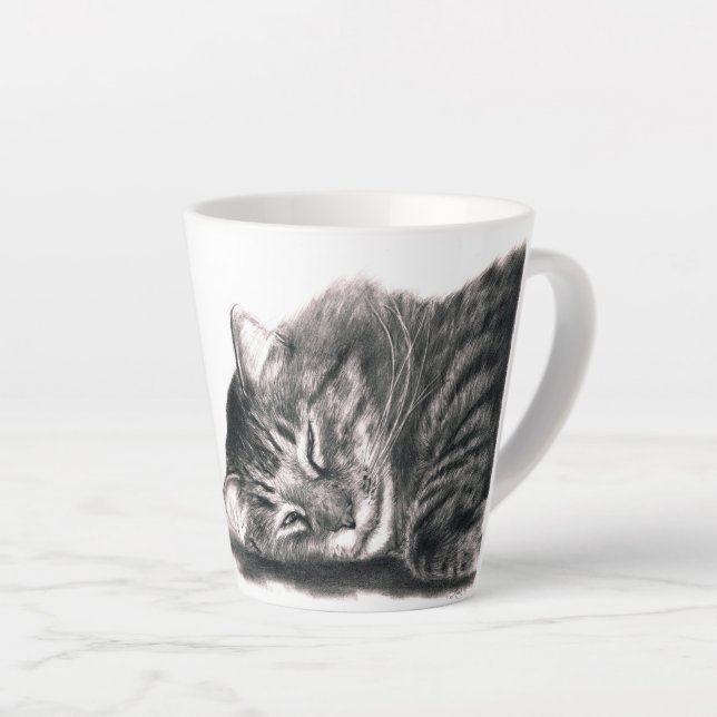 Main Coon cat sleeping drawing Latte Mug (Right Angle)