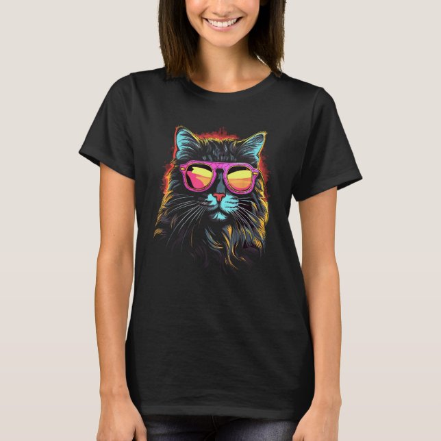 Main Coon - Cool Colourful Main Coon Cat With Sung T-Shirt (Front)