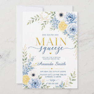 Main Squeeze Blue Lemon Floral Bridal Shower Invitation