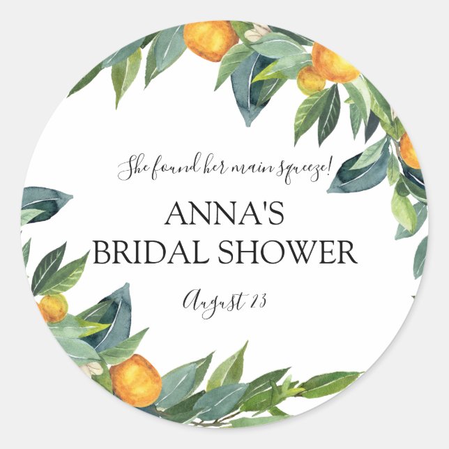 Main Squeeze Bridal Shower Favour Label (Front)