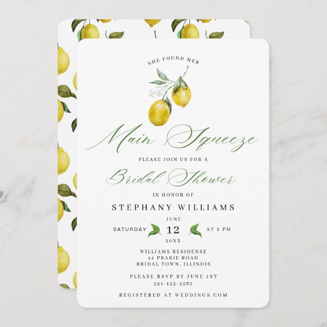 Main Squeeze Bridal Shower Invitation (Front/Back)