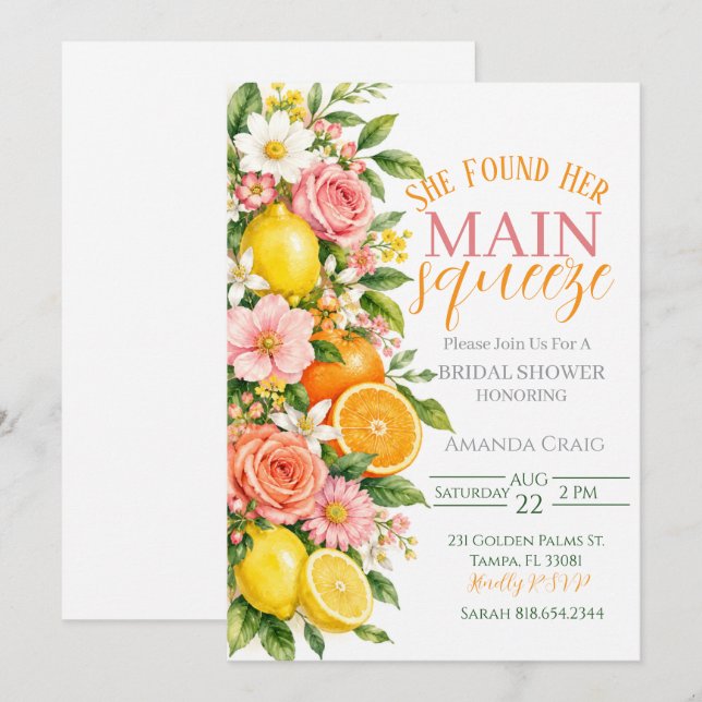 Main Squeeze Bridal Shower Invitation (Front/Back)