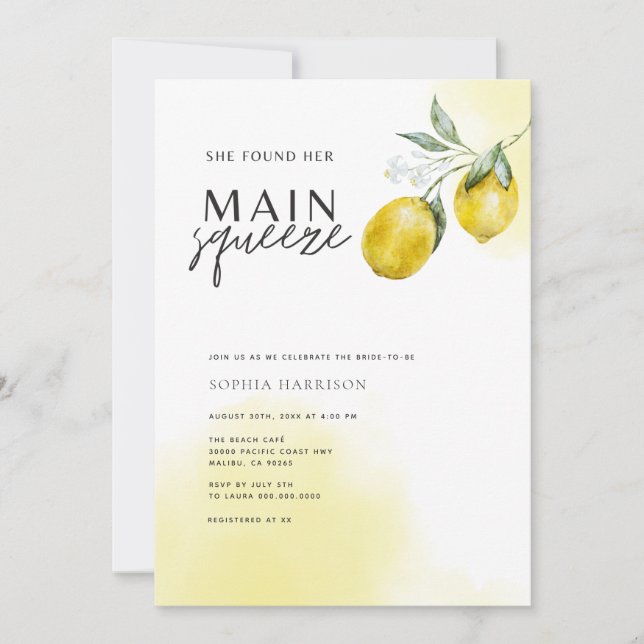 Main Squeeze Bridal Shower Invitation (Front)