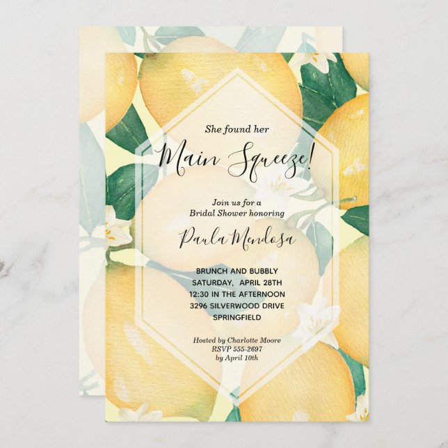 Main Squeeze Bridal Shower Invitations (Front/Back)