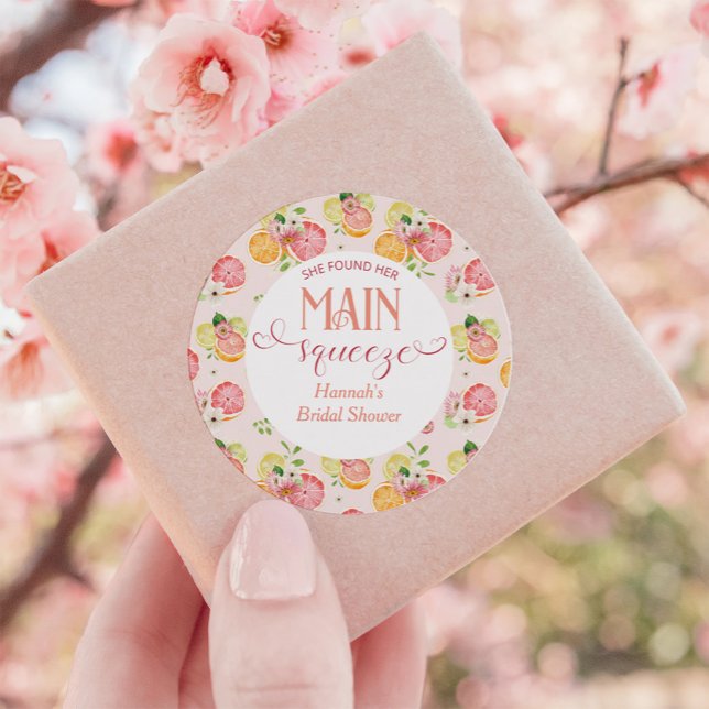 Main Squeeze Citrus Bridal Shower Favour Classic Round Sticker (Creator Uploaded)