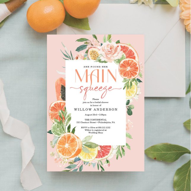 Main Squeeze Citrus Bridal Shower Invitation (Creator Uploaded)