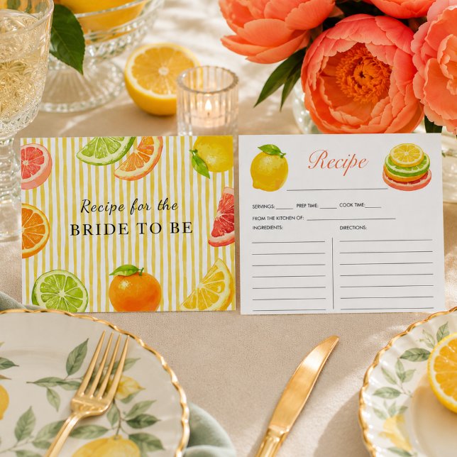 Main Squeeze Citrus Bridal Shower Recipe Enclosure Card (Main Squeeze Citrus bridal shower Recipe insert card)