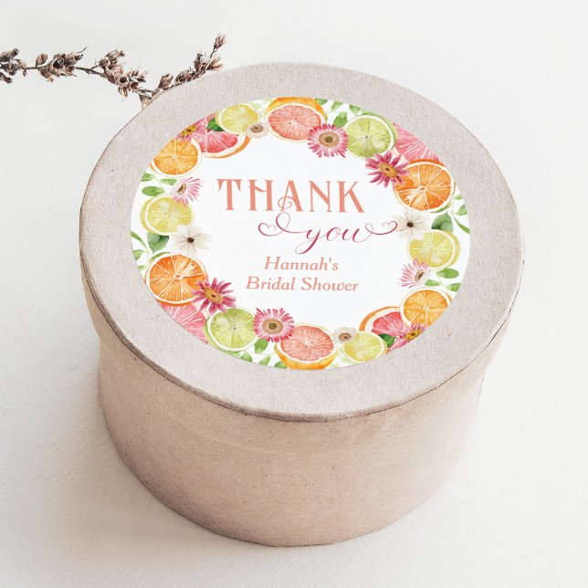 Main Squeeze Citrus Bridal Shower Thank You Classic Round Sticker (Creator Uploaded)